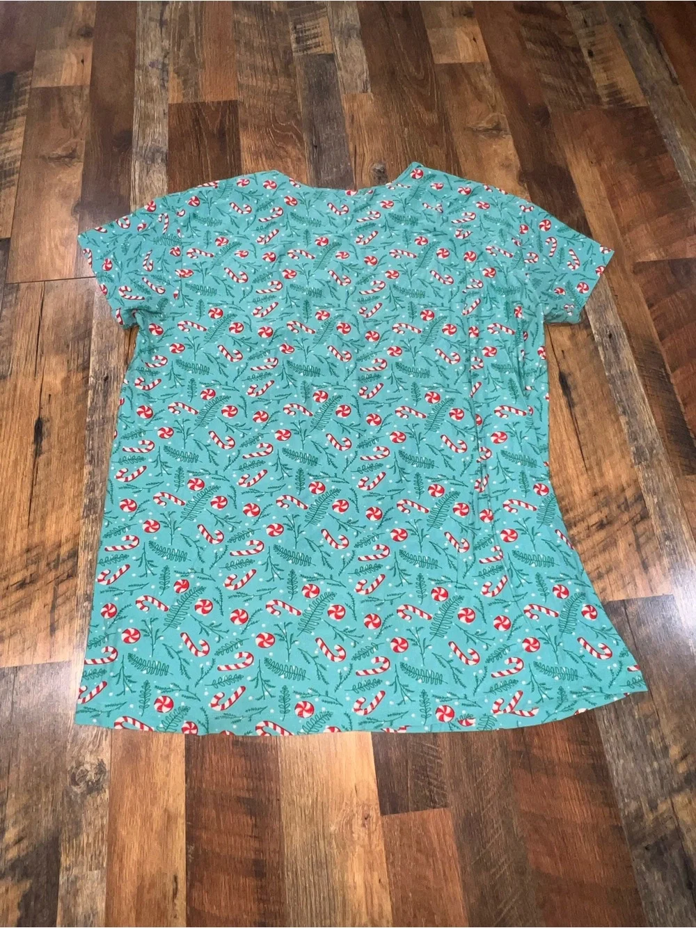 Women's Short-Sleeve Holiday Sleep Tee - Teal Candy Cane Print